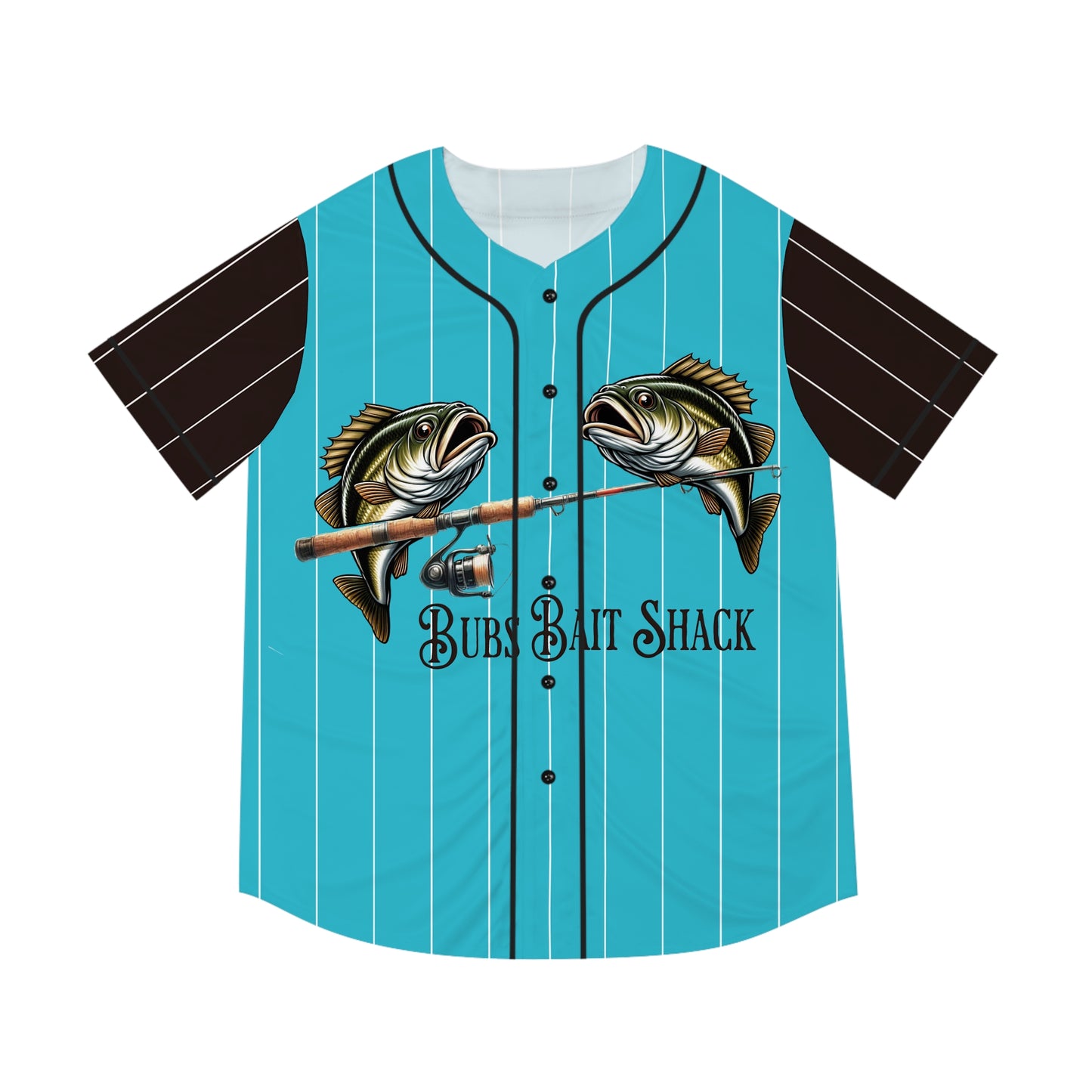 Bass on the Rod Men's Baseball Jersey — Teal Aqua with White Pinstripe